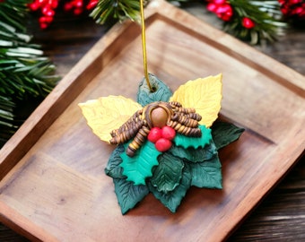 Green and Gold Angel Holly Leaf Ornament PRT-PC116