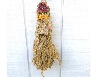 Autumn Tan Amaranth Dried Flower Broom Garden Besom 27"