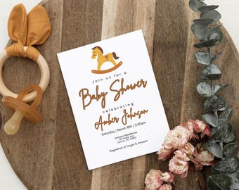 Zaproszenie na Baby Shower, Baby Shower do druku, Baby Shower dla chłopców, Western Baby Shower, Brown and Tan Baby Shower, Horse Baby Shower