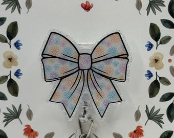 Porta-crachá retrátil com laço floral, porta-crachá para enfermeira, porta-crachá para escritório, porta-crachá com glitter