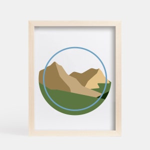 Mountain Glacier Print, Simple Wall Art, Printable Poster, Nursery Design, Modern Flat Landscape Print, Digital Download