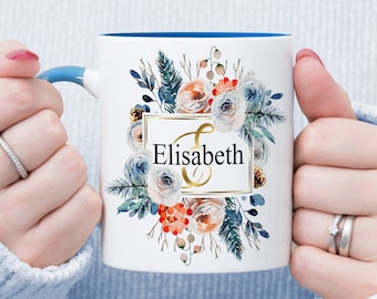 Taza con monograma floral: taza de café personalizada con inicial