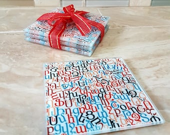 Armenian Alphabet Glass Coaster Set, Personalized Gift