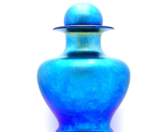 Blown Glass Cremation Urn for Ashes, Blue Iridescent