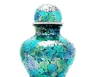 Cremation Urn for Human Ashes, Aqua Blue