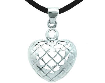 Sterling Silver Cremation Pendant - Quilted Heart