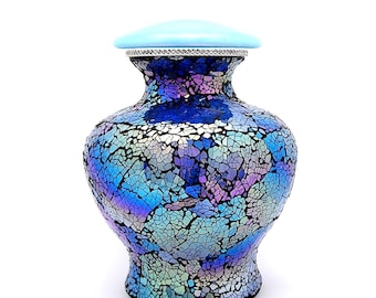 Mosaic Glass Cremation Urn, Blue Heaven, Human