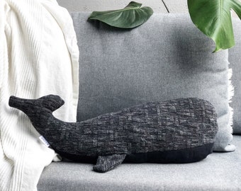 WHALE TOY with a sustainable story. Whale cushion. Plush pillow. Handmade soft toy.