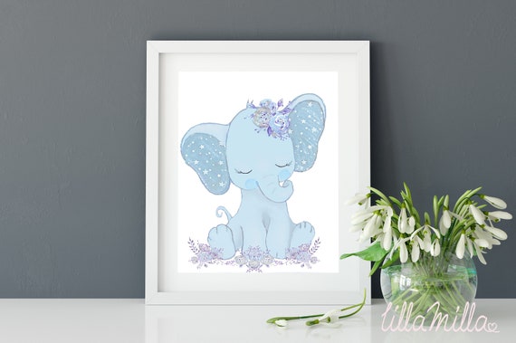 Baby Boy Blue Elephant Nursery Wall Decor Elephant Theme Etsy