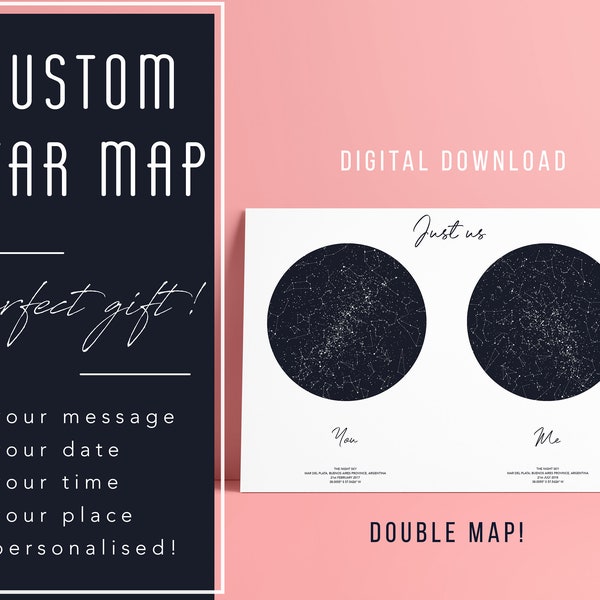 Custom Star Map Double Star Map Night Sky Print Sky Map Constellation Print Our Story Gift Wedding Anniversary Digital Download