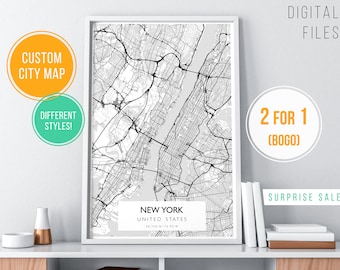 Custom Map Print | 2 for 1 | FATHER'S DAY SALE! Custom City Map Print City Map Art Custom Map Poster Digital Download
