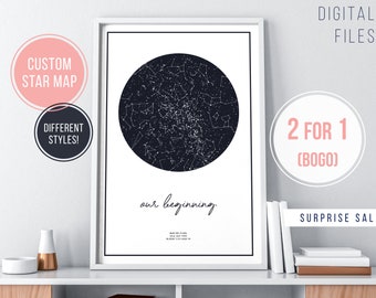 Custom Star Map | 2 for 1 | SURPRISE SALE! Star Map Night Sky Print Sky Constellation Wedding Anniversary Digital Download