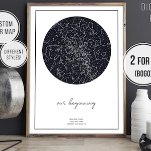Carte des étoiles personnalisée | Affiche du premier baiser du cadeau de Noël de la Saint-Valentin, coordonnées de l'amour où nous nous sommes rencontrés, cadeau du premier anniversaire, carte du ciel numérique