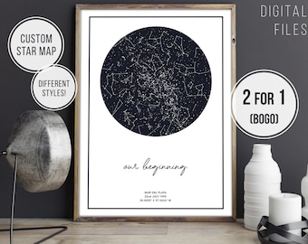 Custom Star Map | Valentine's Christmas Gift First Kiss Poster Love Coordinates Where We Met First Anniversary Present Sky Map DIGITAL