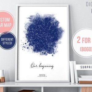 Benutzerdefinierte Sternkarte | 2 für 1 | VATERTAGS SALE! Sternenhimmel Karte Druck Geschenk Hochzeit Jahrestag Digital Download