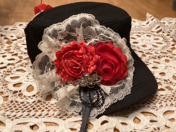 Embellished Trucker Hat, Lace, Red Flower, Rhinestone Pin - Etsy
