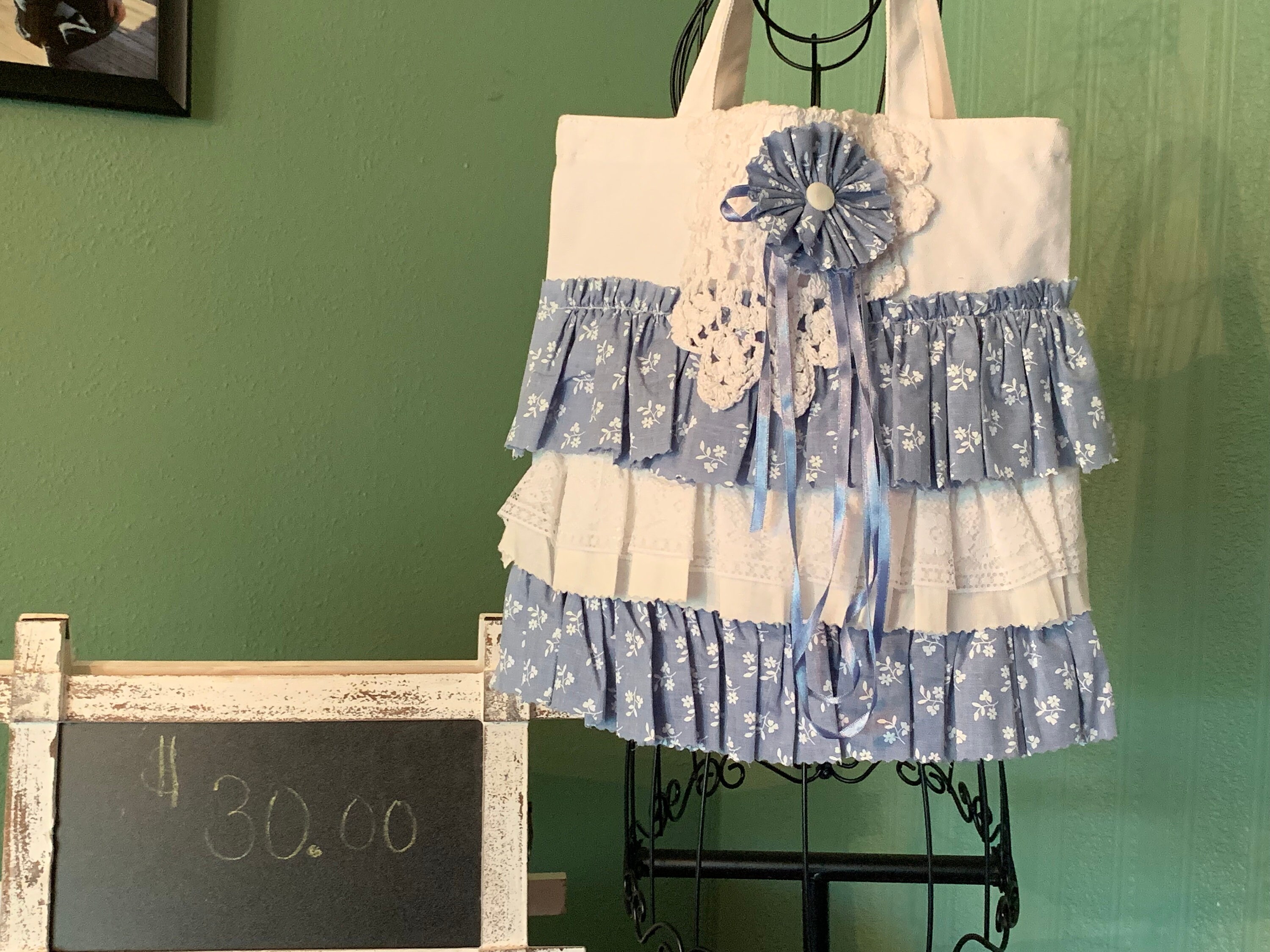 white muslin tote bag ruffled and lace purse Etsy