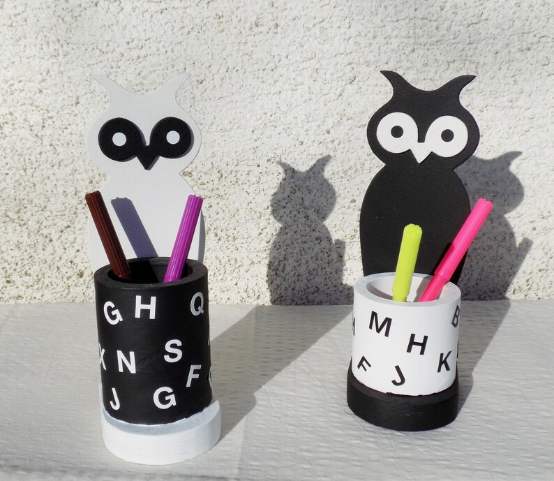 Handmade Wooden Owls Pen Holders image 0