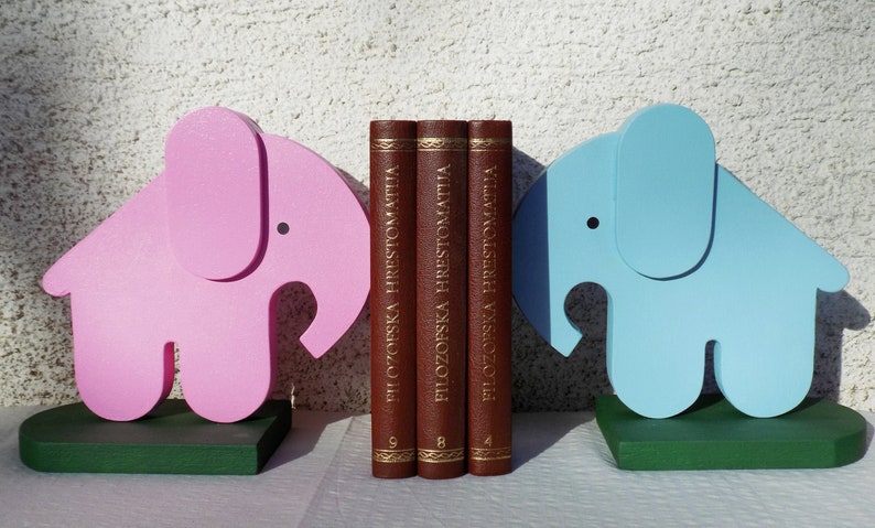 Handmade Wooden Elephants Bookends image 0