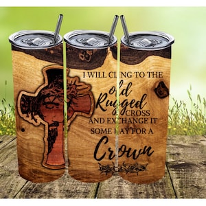 The Rugged Cross sublimation tumbler design