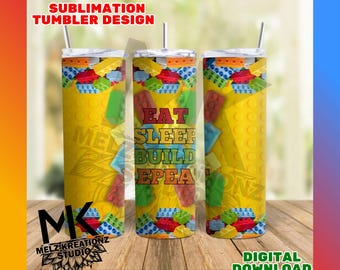 Building Blocks Tumbler Wrap | Eat Sleep Build Repeat 20oz Skinny (Digital Download)