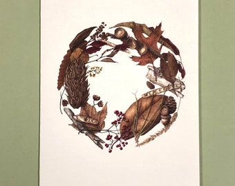 Note Card, Winter Wreath, 4.25" x 5.5" Card + Matching Envelope