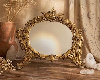 Celestial Cherub Vanity Mirror – Gilded Victorian Relic (c. 1885–1900)