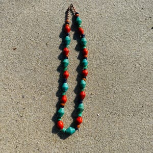 Antique Indonesian Java Bead Necklace • 24” Boho Tribal Statement • Rustic Copper Trade Beads • Earthy Southwest Jewelry • One of a Kind