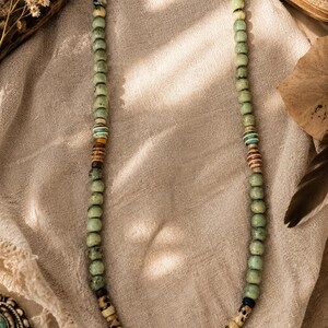 Handmade Green Angelite & Bone Bead Necklace | Pistachio Java Beads | Earthy Boho Statement Necklace | Desert Luxe Jewelry