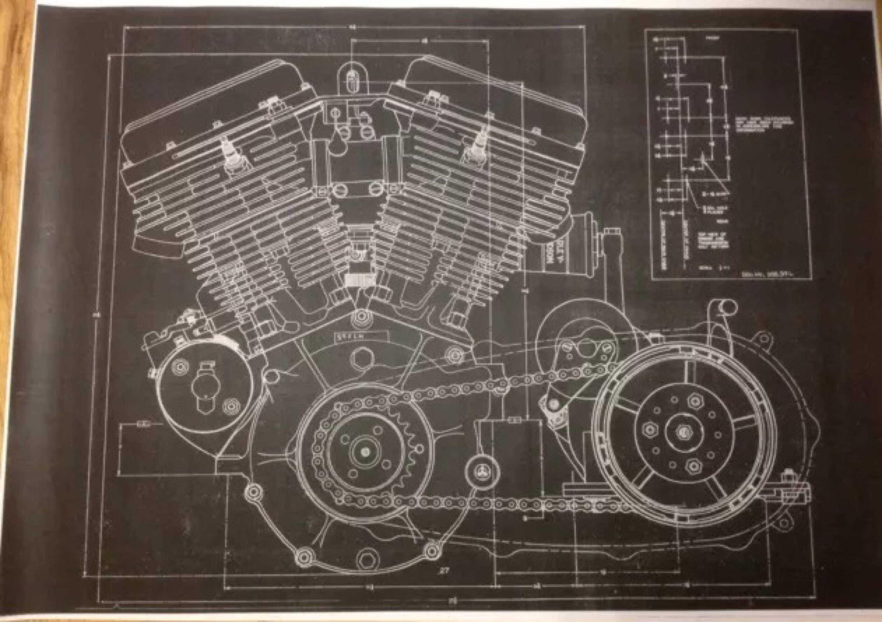 Harley Davidson Panhead Blueprint Art Keywords Poster Etsy