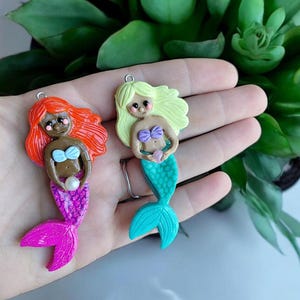 Polymer clay handmade colorful mermaid pendant charms / cute clay mermaid animal charms / kawaii fantasy jewelry accessories