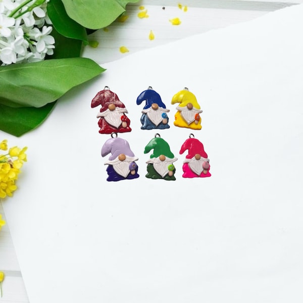 Kawaii colorful toadstool gnome charms / polymer clay rainbow gnome charms /fairy gnome charms stitch marker progress keeper