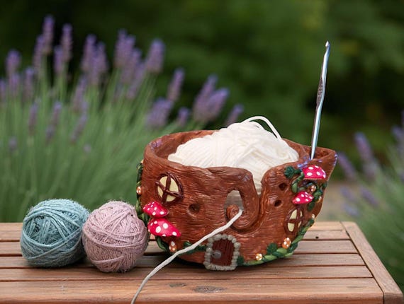 Handmade Clay Red Mushroom toadstool Yarn Bowl: Whimsical Forest Decor