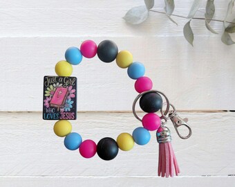 Sleutelhanger met siliconen polsbandje just a girl houdt van Jezus religieus polsbandje / religieus christelijk inspirerende accessoires sleutelhanger cadeau