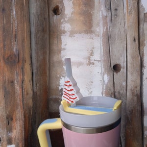 Painted 3D christmas tree cake brownie straw buddy charm tumbler accessories / tumbler charm straw buddy / holiday straw topper charm