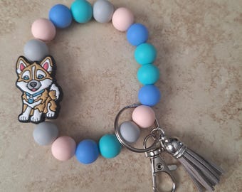シリコンビーズリストレットキーチェーン タンハスキー / 犬子犬