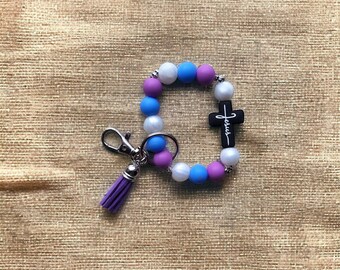 Siliconen kralen schoudertasje sleutelhanger / Jezus kruis siliconen kralen schoudertasje sleutelhanger / religieus geloof tas accessoires sleutelhanger cadeau