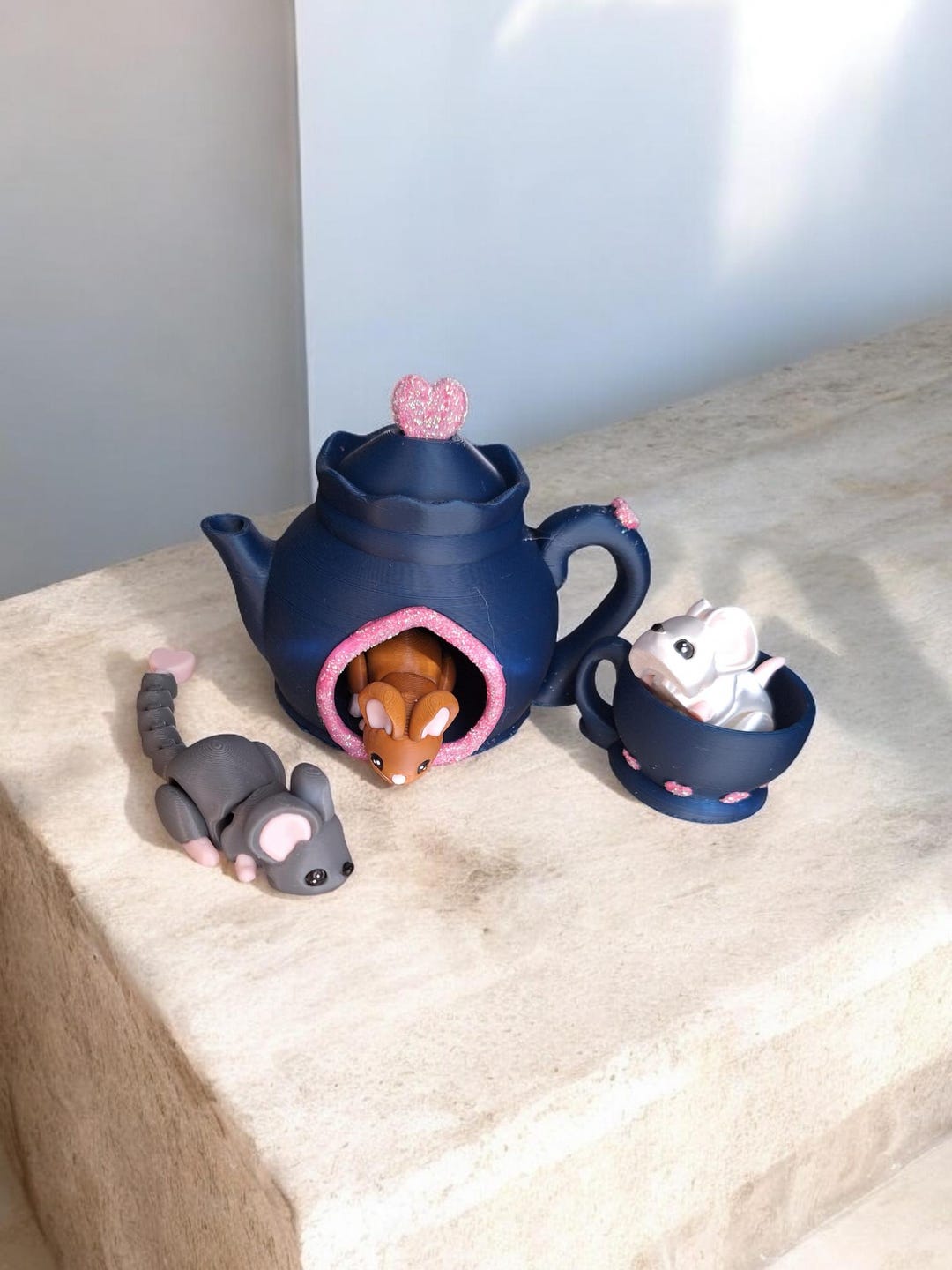Hand Painted 3D Articulated Mouse / 3d Printed Mice Tea Pot Cup Set ...