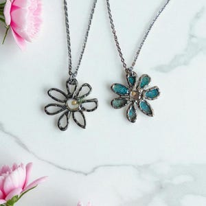 Stainless steel mustard seed of faith necklace / textured flower stainless steel necklace / christian mustard seed jewelry