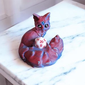 3D printed and painted cat kitten dice guardian / 3d printed cat dice guardian / 3d printed d20 dice holder storage