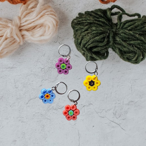 Stitch markers set 4 flower power bundle / colorful floral spring summer perler bead set of four holiday cuties progress keeper pixel style