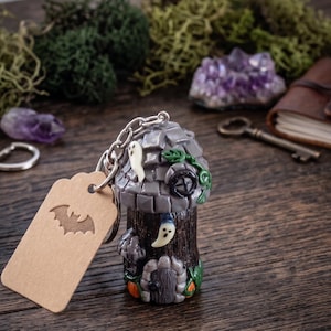 Polymer clay pumpkin mushroom toadstool keychain jar / cottage core haunted house mushroom keychain / functional keychain key chain gift
