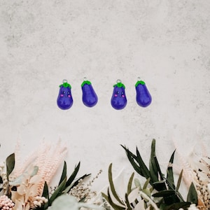 Kawaii eggplant charms / polymer clay egg plant charms / kawaii food charms / kawaii food jewelry stitch marker / clay veggie charms