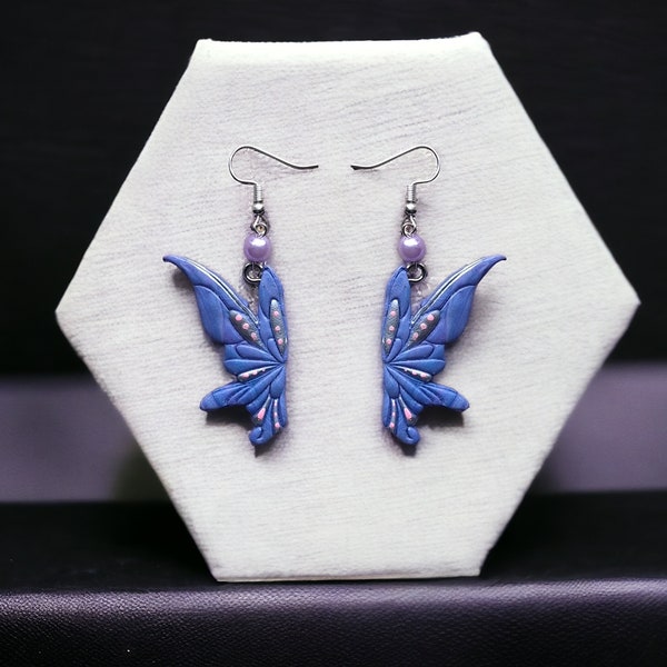Kawaii spring earrings / polymer clay pink teal purple fairy wing earrings butterfly jewelry / cottage core earrings
