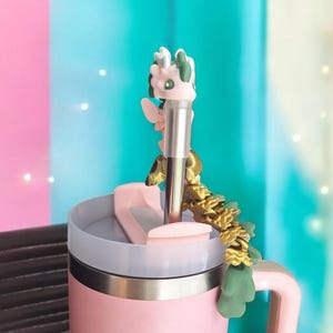 3D articulated metallic gold baby kaida dragon straw cap / 3d printed dragon animals / pink green dragon straw topper cover Fidget figurines