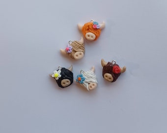 Kawaii highland cow charms / polymer clay floral cow charms / kawaii cow bull charms / kawaii cow jewelry