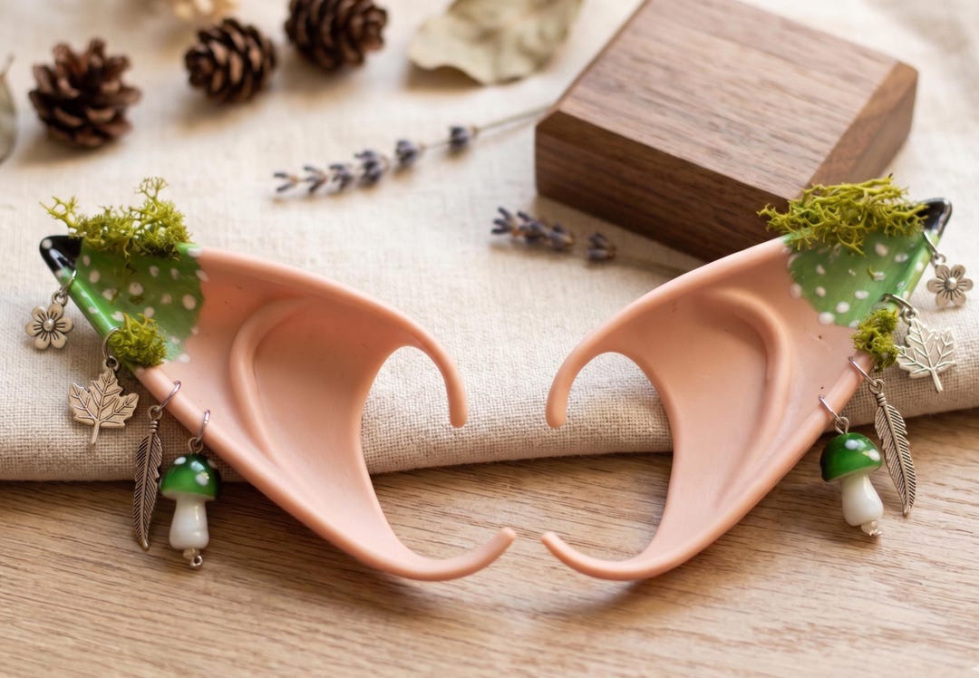 Green Mushroom Toadstool Rubber Fairy Pixie Elf Ears / Halloween