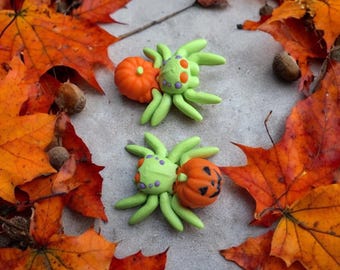 Arañas de calabaza pequeñas pintadas en 3D / Animales de insectos araña impresos en 3D / Adornos de araña de Halloween para fiestas Figuras Fidget