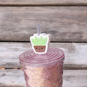 Painted 3D printed succulent plant straw buddy charm tumbler accessories / tumbler charm straw buddy / kawaii succulent straw topper charm
