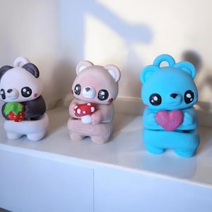 3D printed cute teddy bear figure keychain / 3d printed mushroom bear keychain / 3d strawberry heart bear key chain animals figurine Fidget